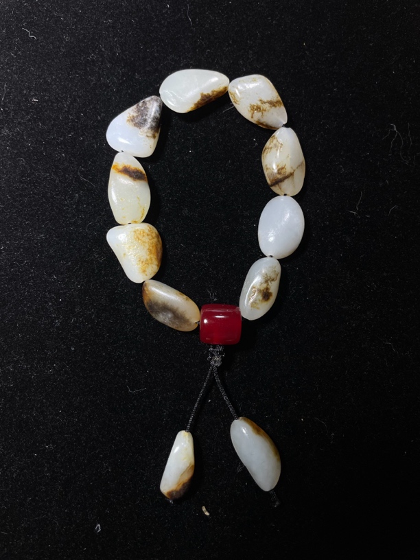 新疆和田玉原石黑皮手串34.6g百搭复古