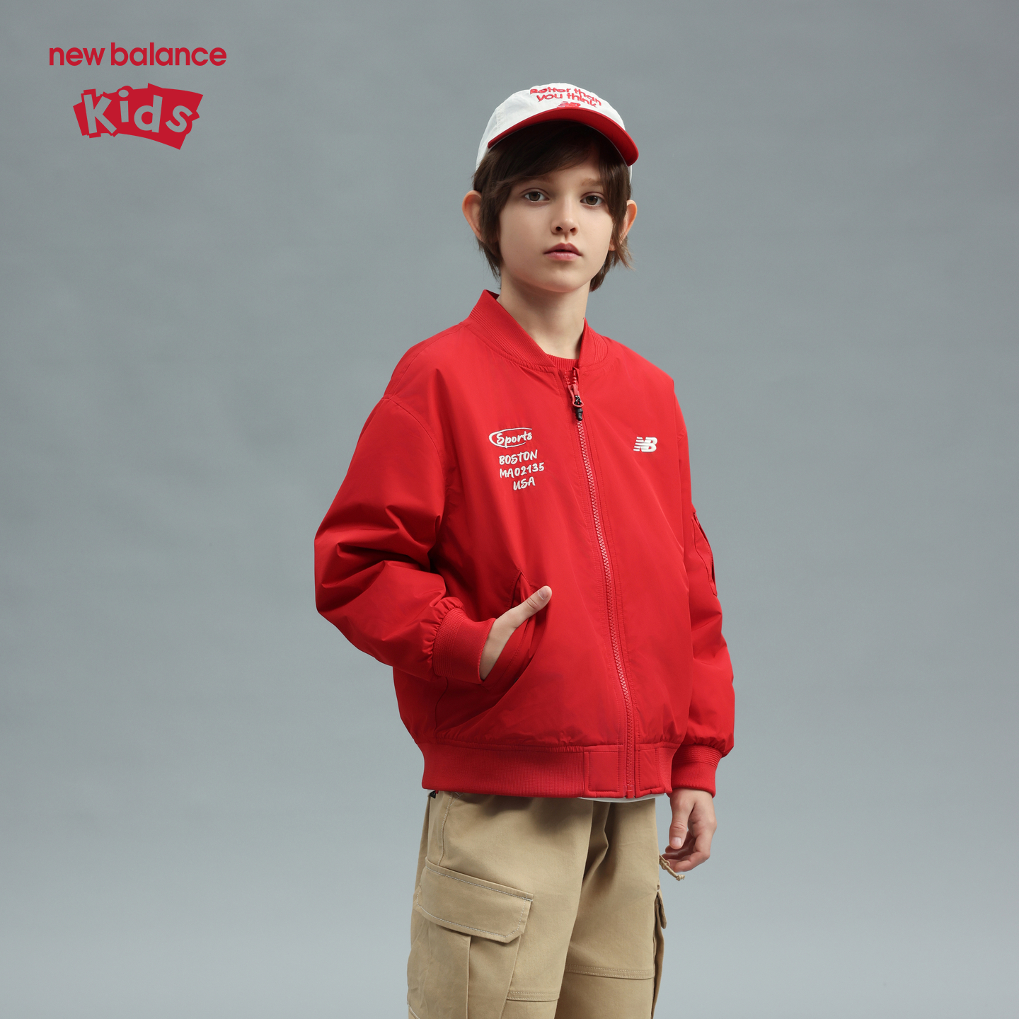 New Balance nb童装男女儿童春秋新款26年红色夹克外套ND7QG6R013