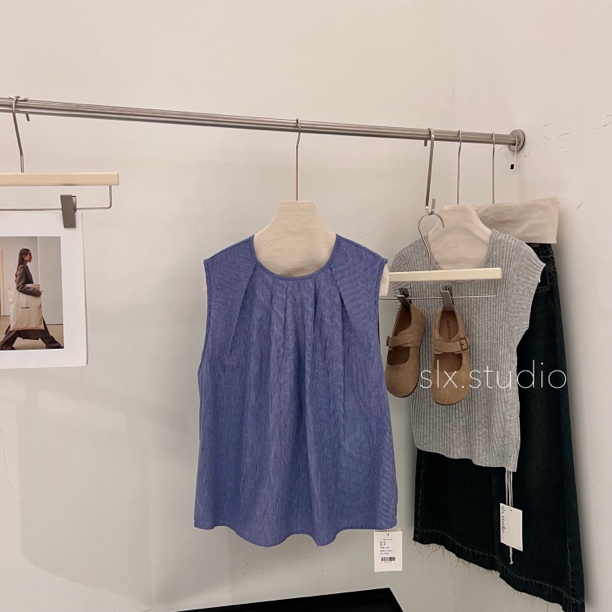 slx@ 2602 条纹后露背坎肩小衫