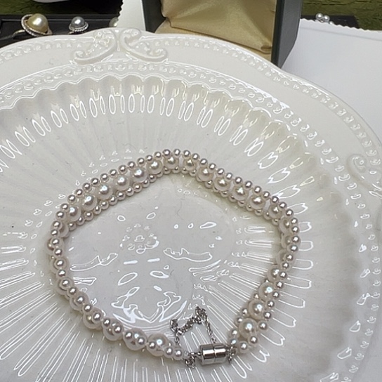 银S925镶嵌手链淡水珍珠l****?