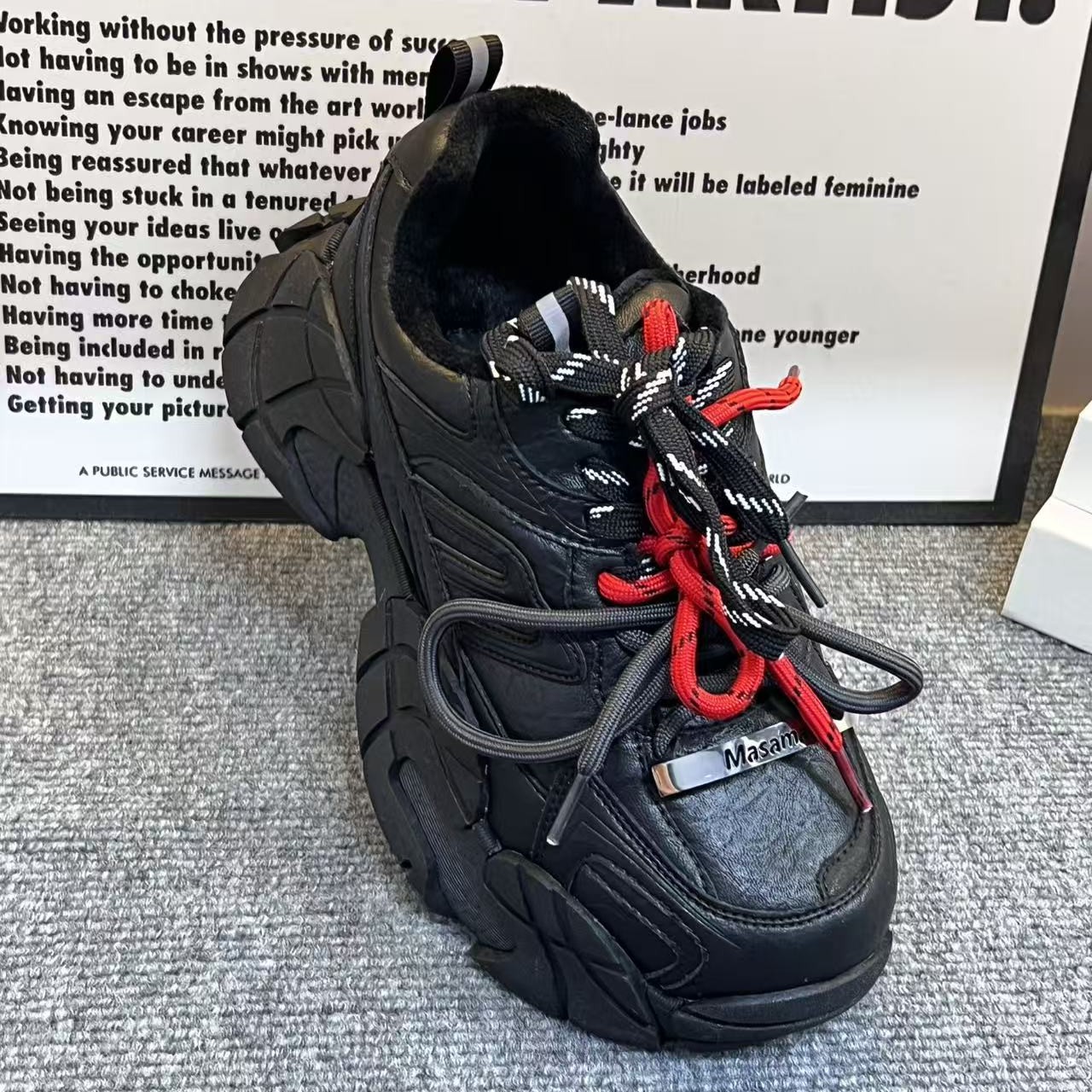 257-10玛莎玛索2025冬新款时尚洋气大棉老爹鞋圆头厚底纯皮女鞋