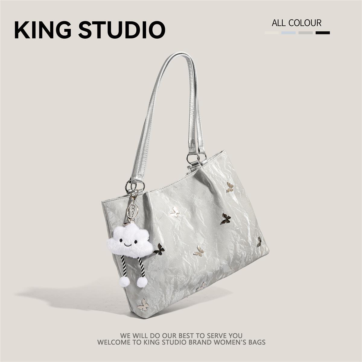 大容量冰川纹蝴蝶托特包2024新款夏天时尚百搭学生上课通勤单肩包