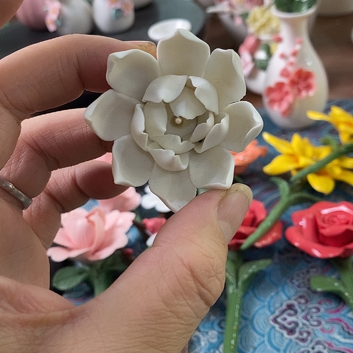 瓷片纯手工陶瓷花摆件1