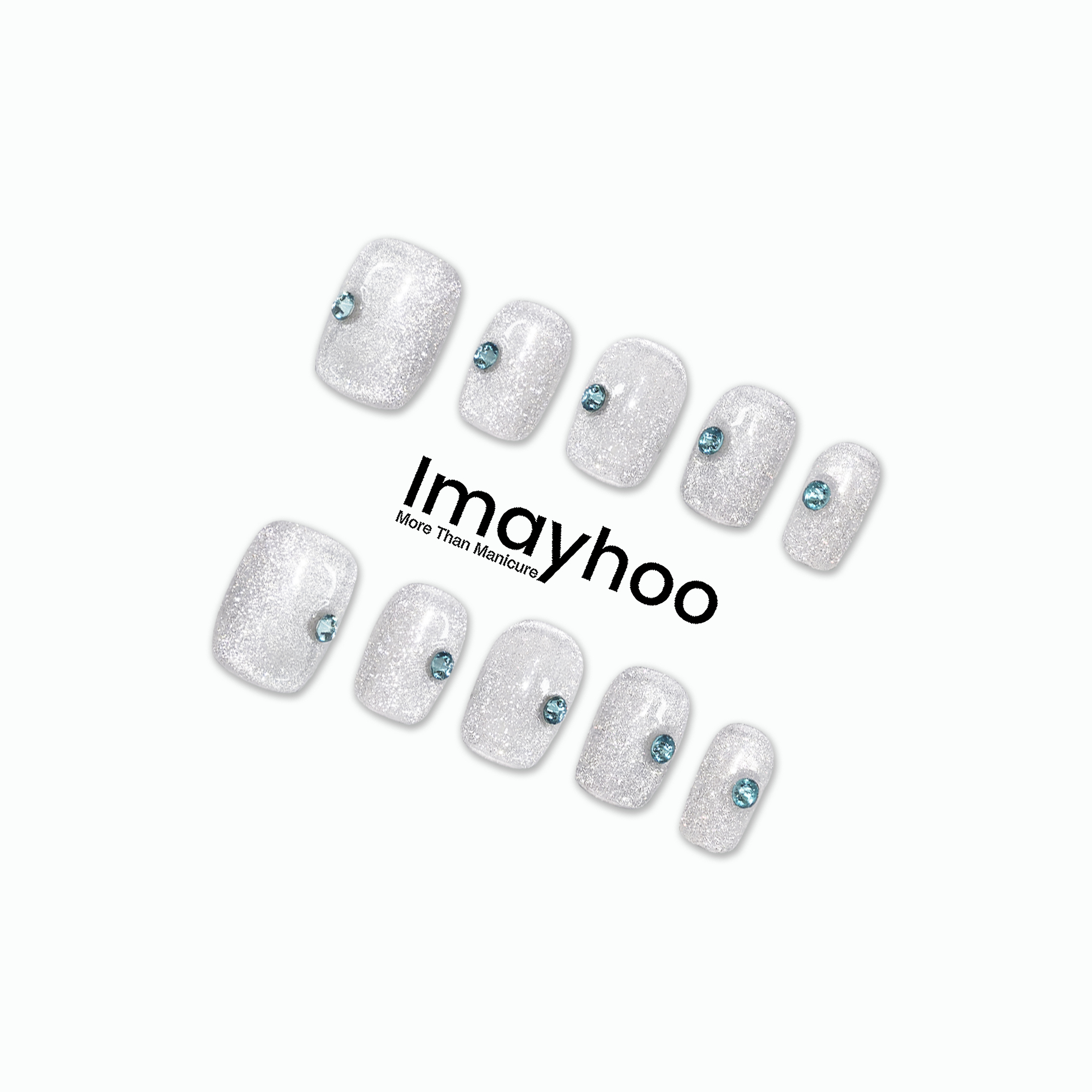 Imayhoo纯手工高定穿戴甲【小冰豆】夏天清透薄荷小钻猫眼DF07006
