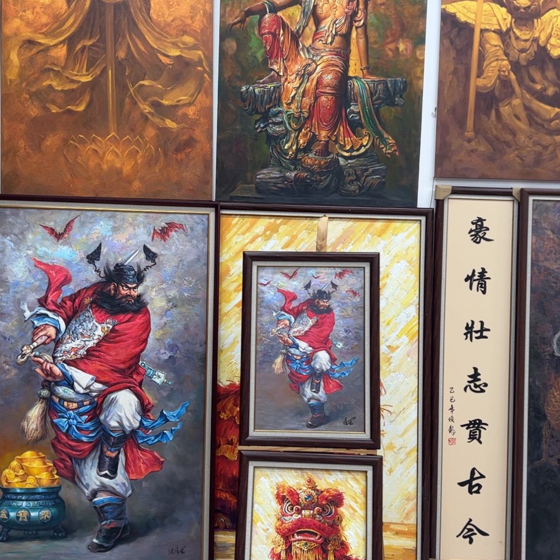 油画钟馗画作带框50*70