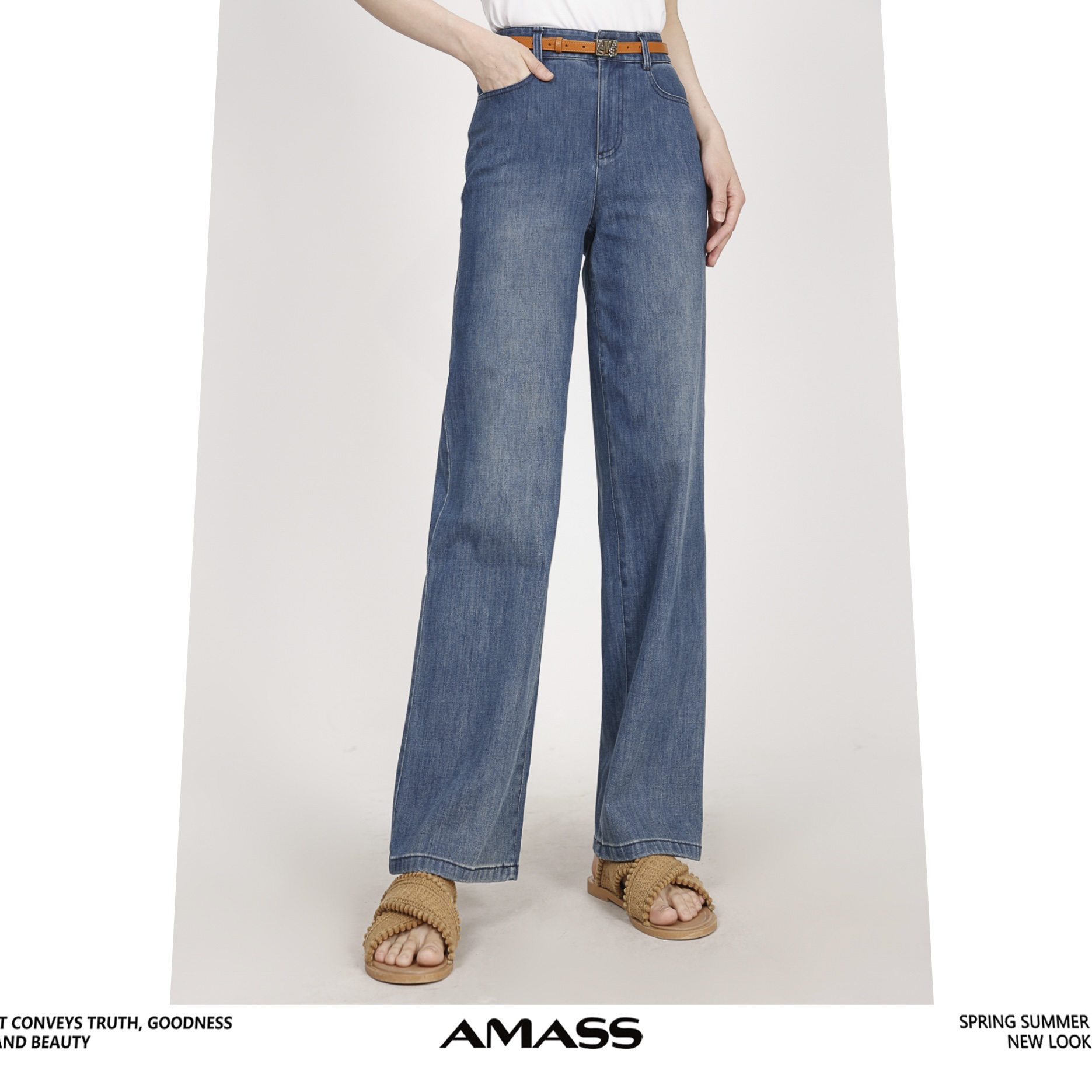 AMASS/阿玛施5100588 新款女多元丹宁高腰直通显瘦显腿长牛仔长裤