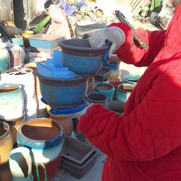 红陶瑕疵两盆盆子