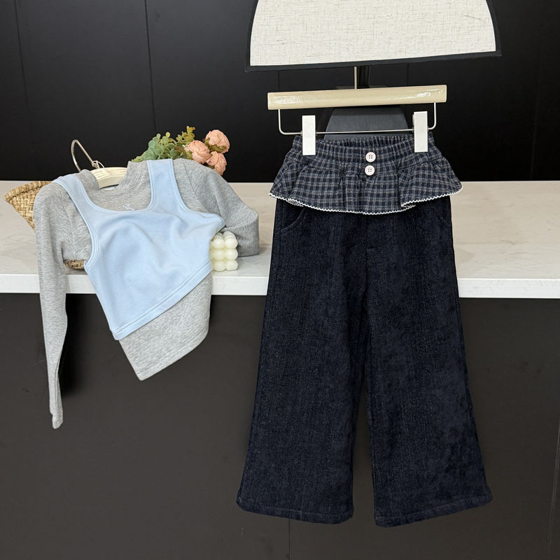 【现货】leomama童装女童雪尼尔裤子儿童加绒长裤25秋冬装款阔腿裤