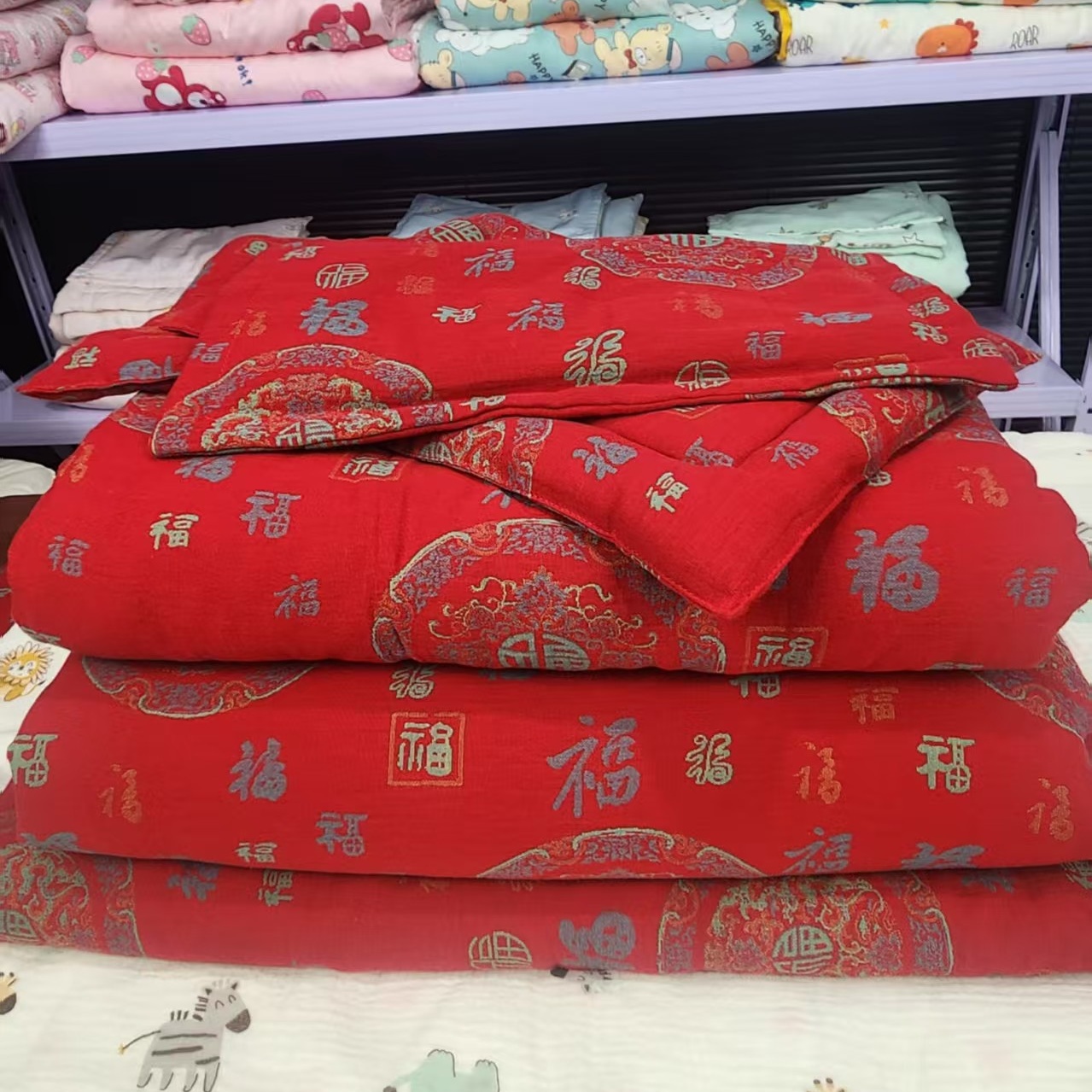 双面红色新生儿初生婴儿包被男女宝宝双纱百福可脱胆纯棉花待产包