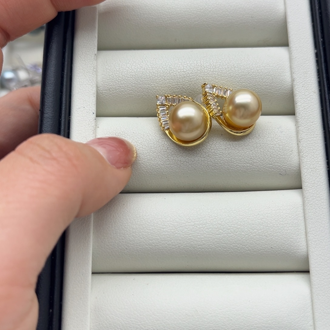 海水珍珠耳饰银S925镶嵌