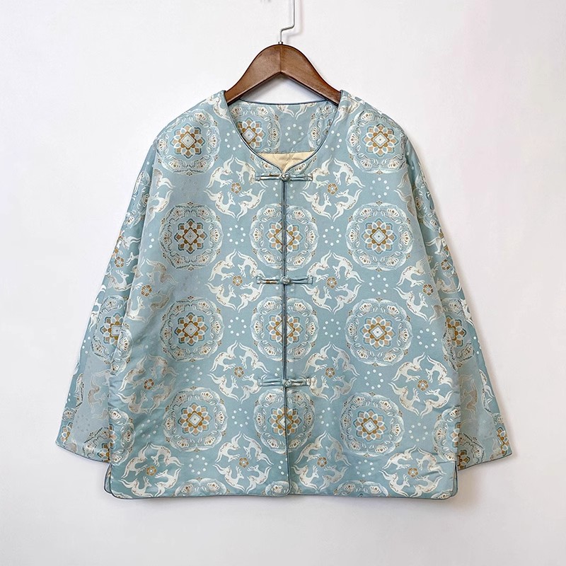 宝相奔鹿新中式圆领对襟时尚气质加厚秋冬款女士宋锦外套