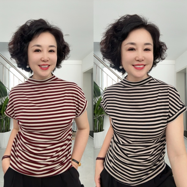 半高领气质款条纹小衫，衣长57cm左右