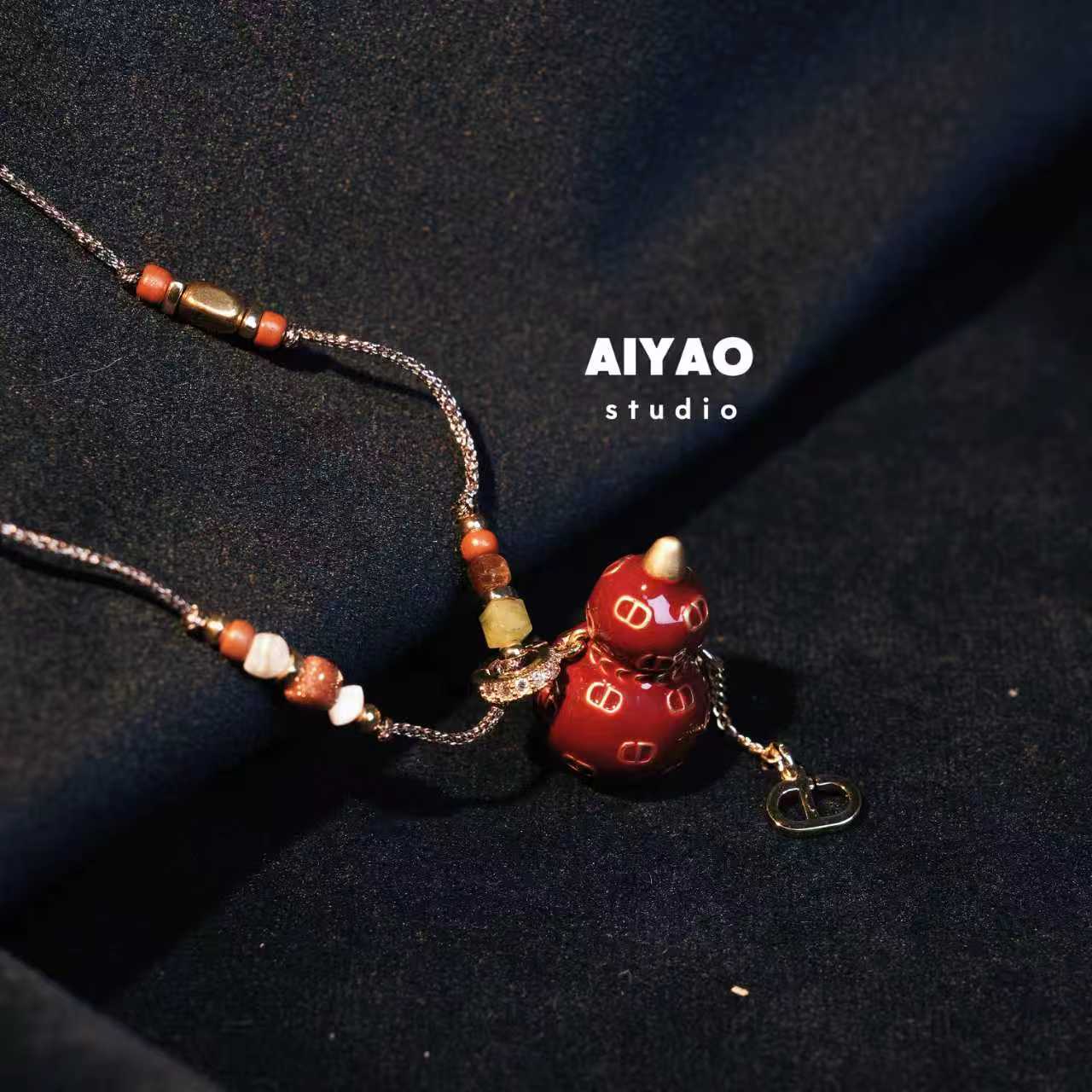 合金项链 【AIYAO】红色滴油CD葫芦编绳项链A21
