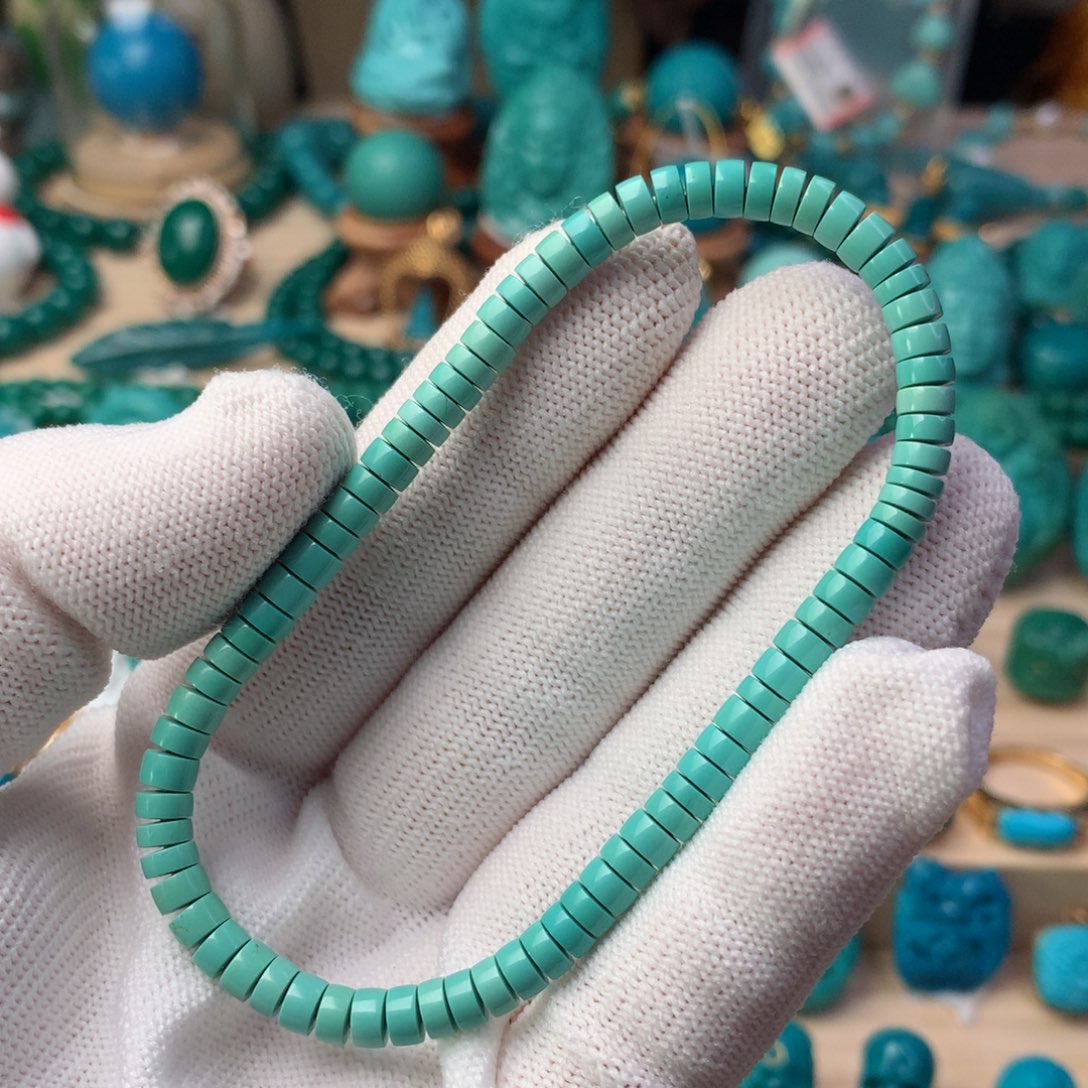 未镶嵌绿松石珠宝奇石高瓷药片直切单圈