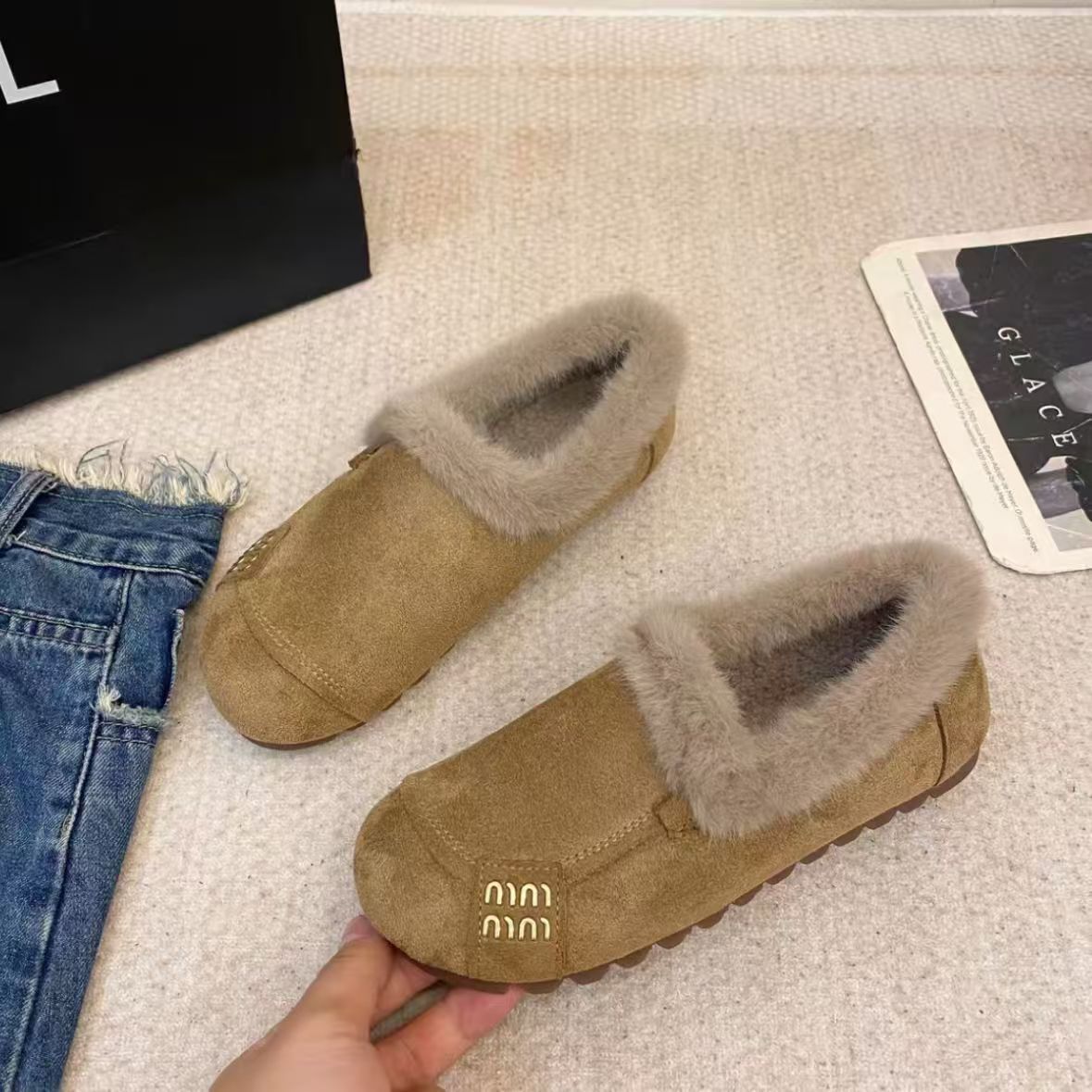 【退货补运费】新款棉鞋女软底软面加绒保暖雪地妈妈鞋一脚蹬舒适布