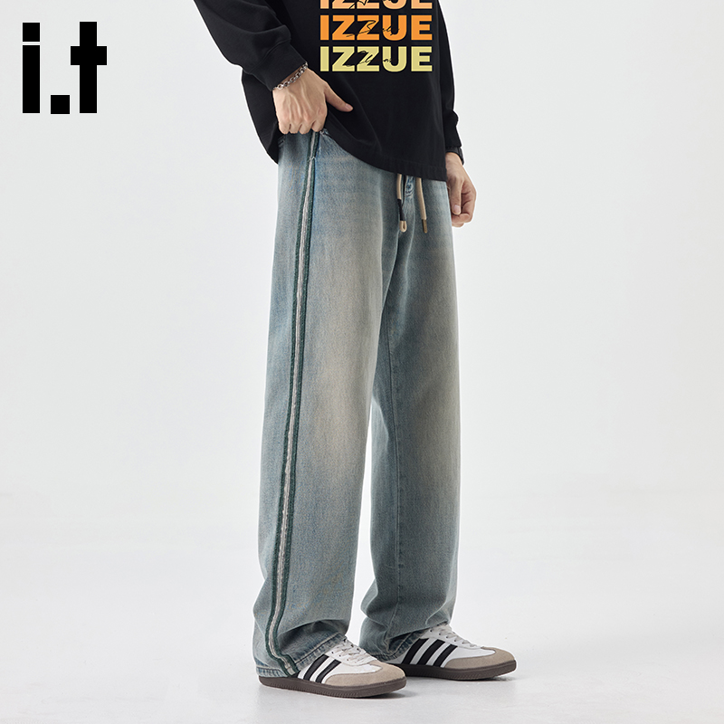 香港it.izzue高端直筒牛仔裤男士春秋新款潮牌宽松休闲百搭阔腿裤