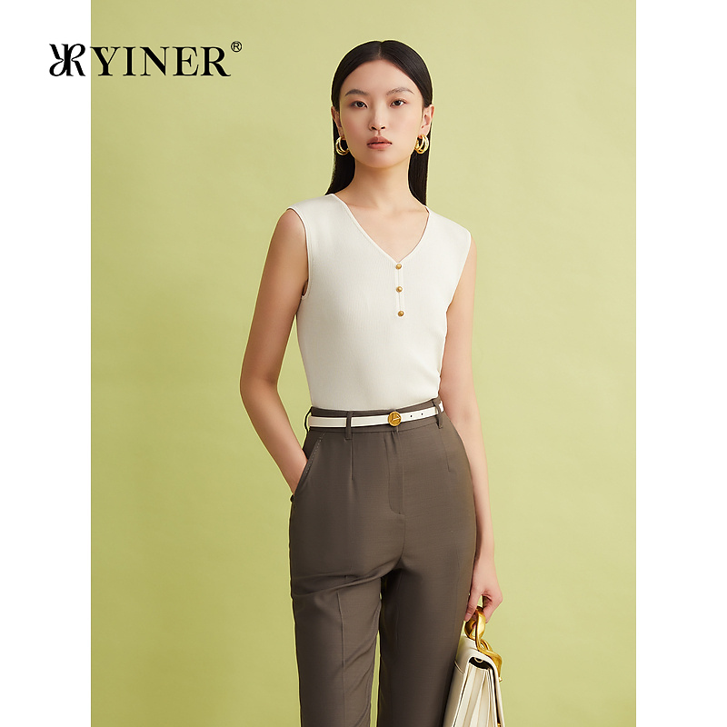 YINER音儿女装夏季女装法式优雅白色针织衫V领背心小吊带