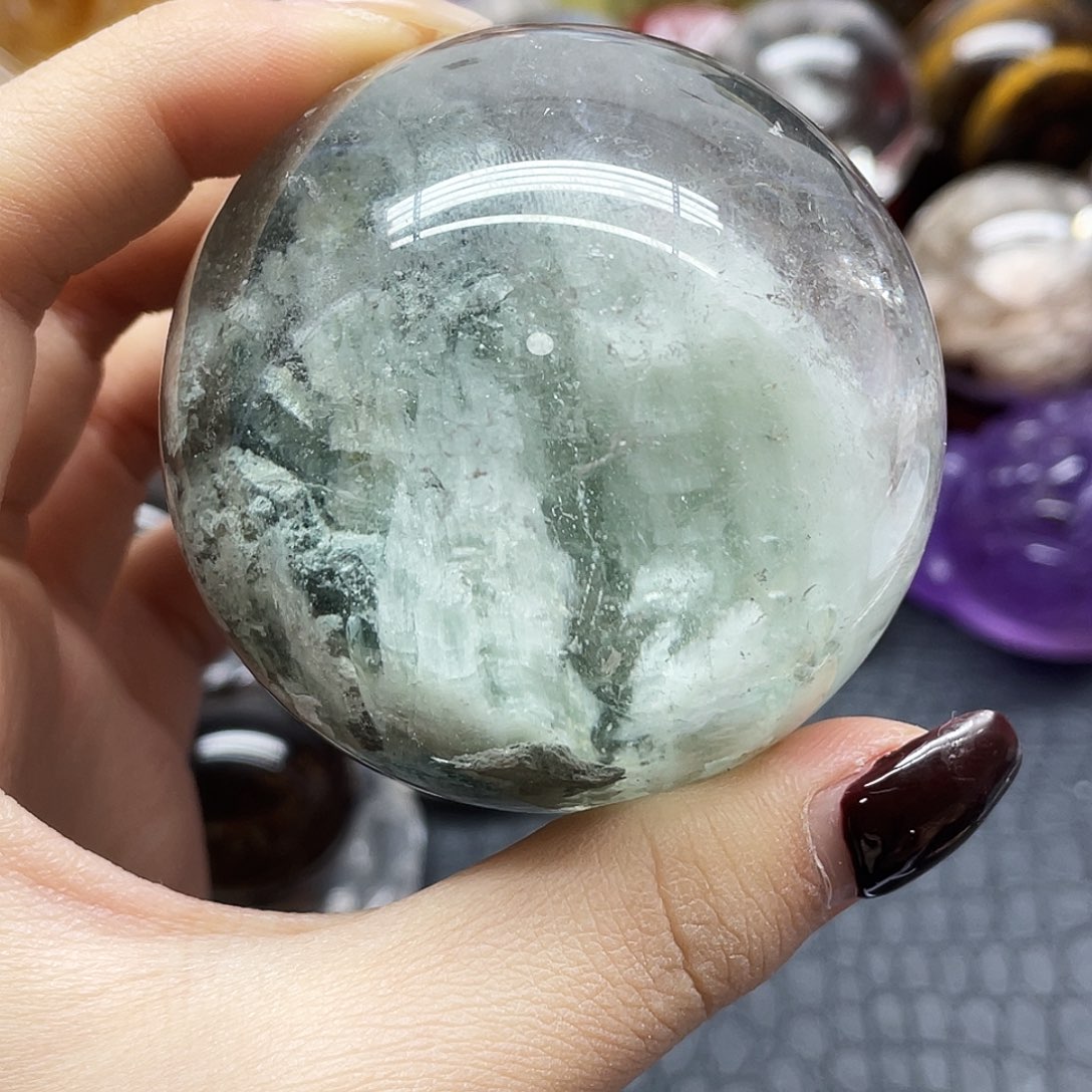 珠宝半成品水晶未镶嵌绿幽灵➕绿兔毛