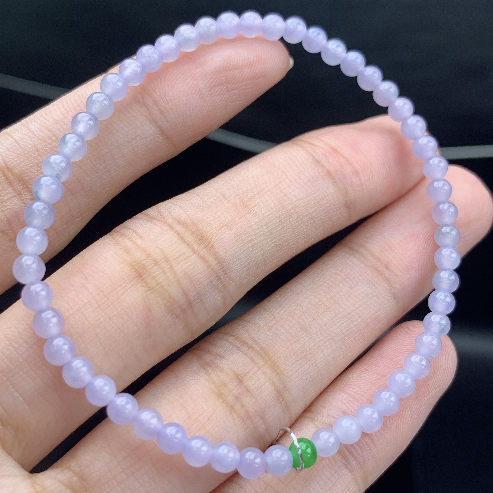 缅甸A货翡翠紫罗兰色小米珠圆珠手链手串单圈T卡3.5mm