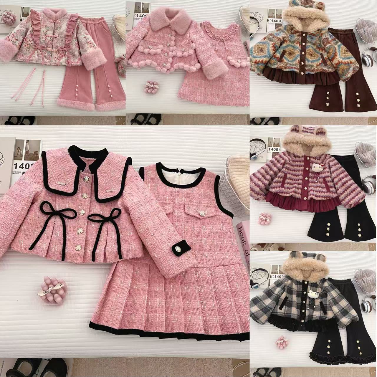 3001-3047【现货】冬季女童加厚洋气新中式套装