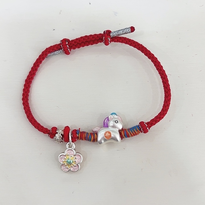足银小马小花吊坠手绳