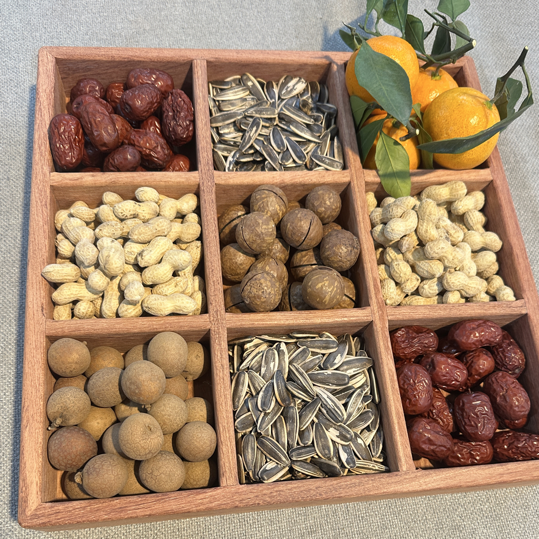 围炉煮茶木质四宫格干果盘水果零食点心托盘