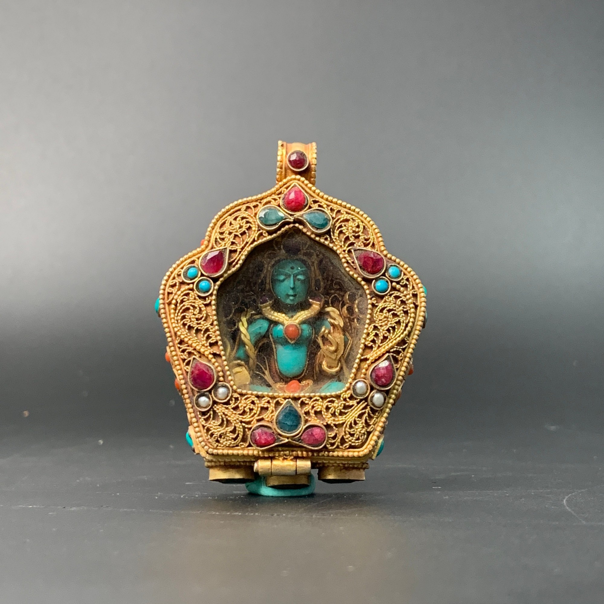 清晚期·绿度母嘎乌盒（银鎏金）71.3mm 69gHVV25HVV0718059