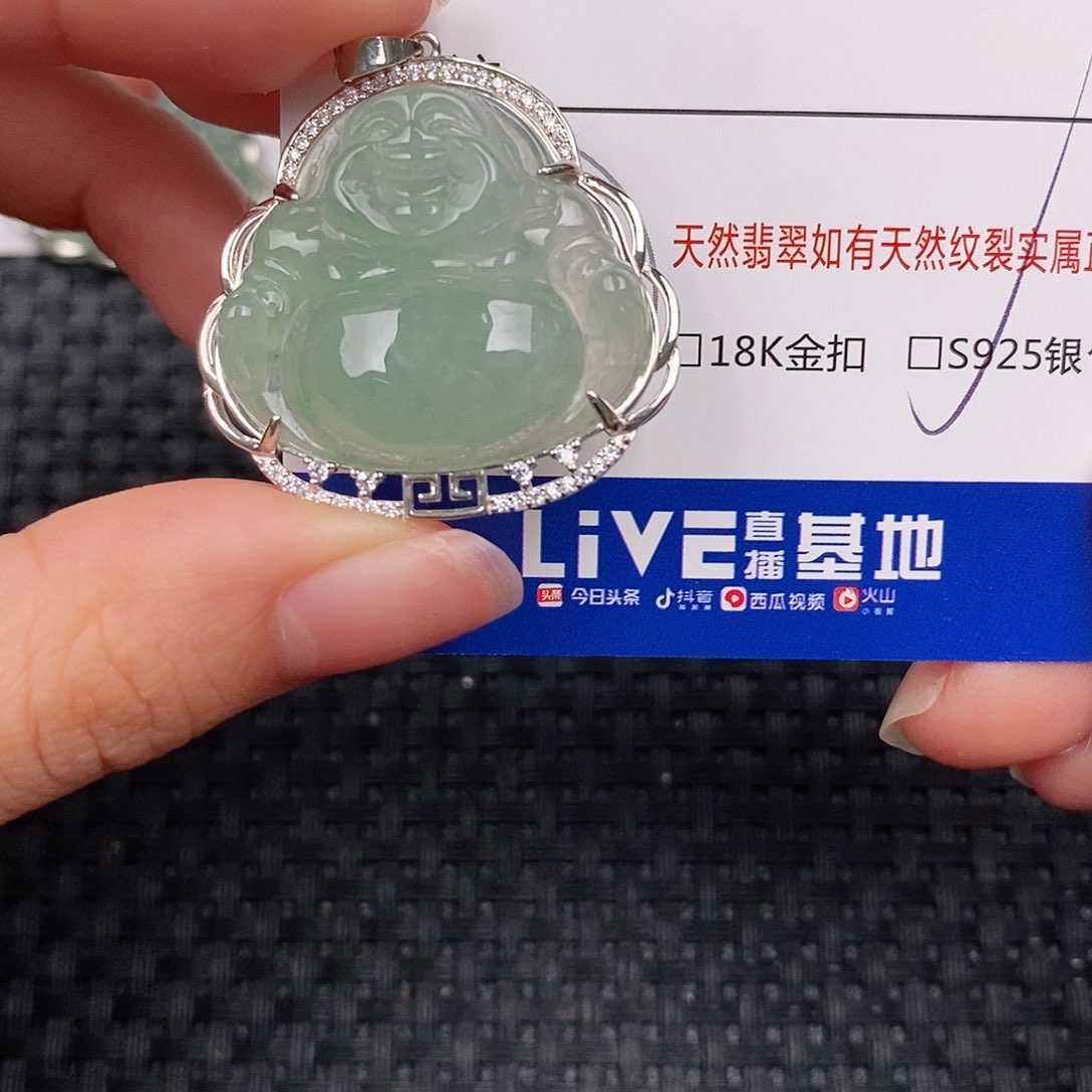 颈饰银S925镶嵌翡翠佛公