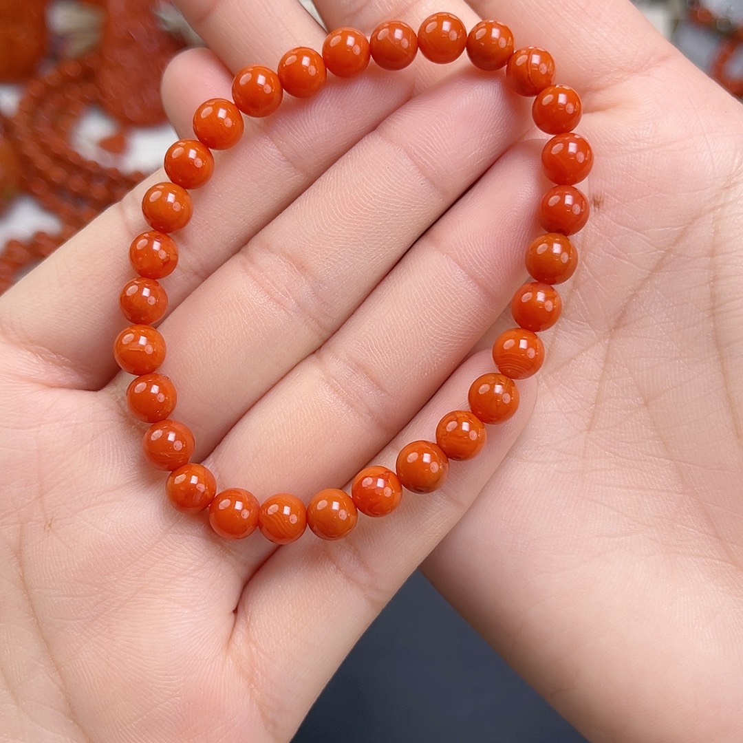 南红玛瑙未镶嵌手链瓦西高货柿子红满肉单圈6mm