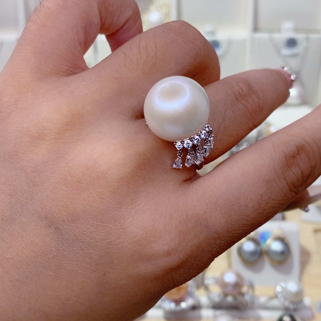 狸***猫戒指银S925镶嵌淡水珍珠