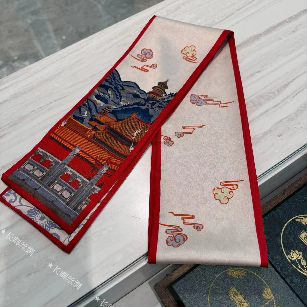 长卿【故宫】新中式丽锦缎轻奢高定国风飘带13*150（H010）