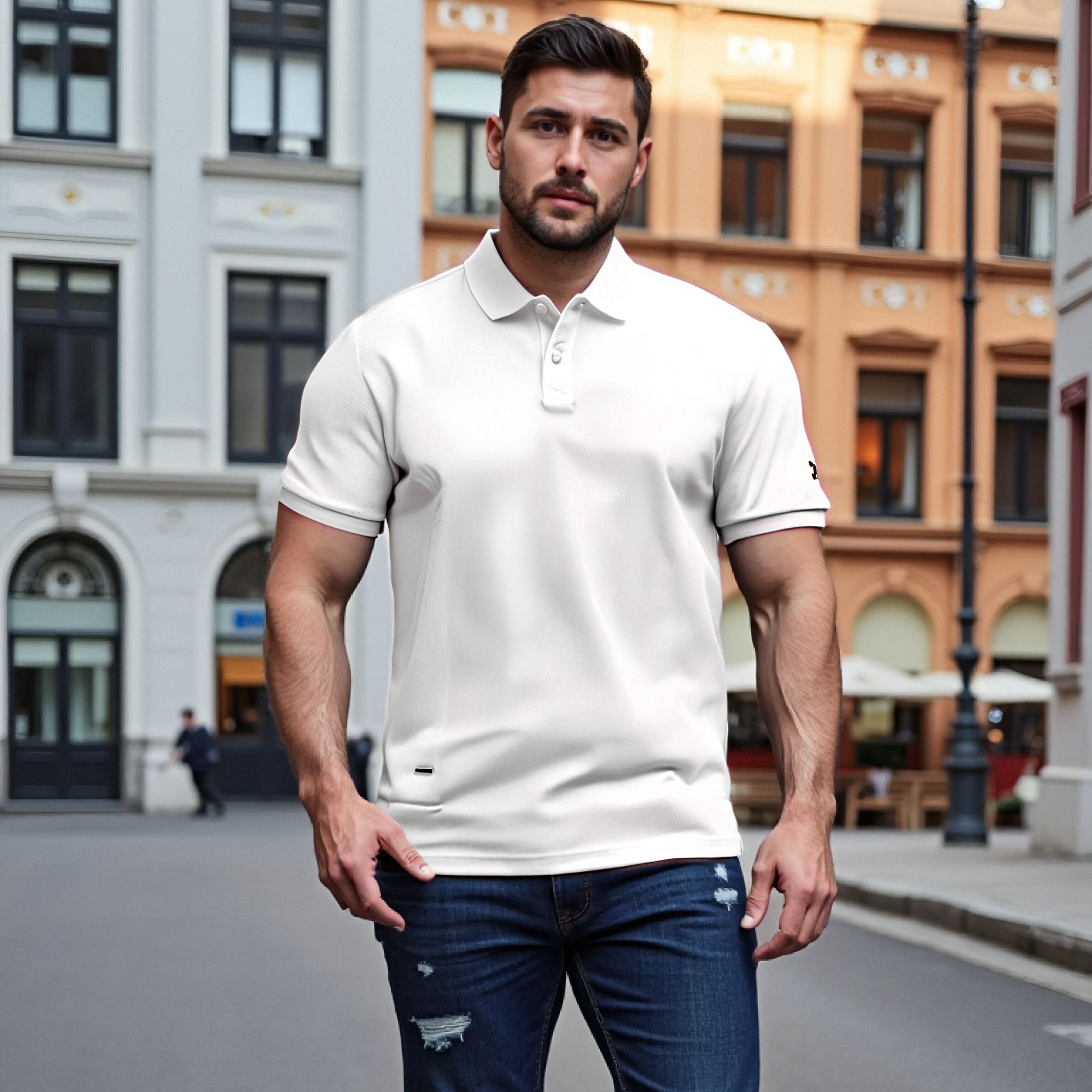 男运动POLO衫休闲风半袖男子宽松运动夏季白色短袖男款常规