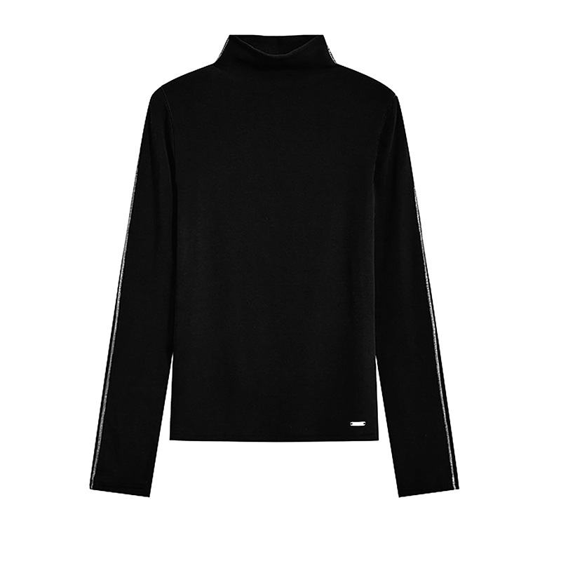 半高领长袖拼接T桖女2025年秋冬基础款外穿打底休闲显瘦上衣0062