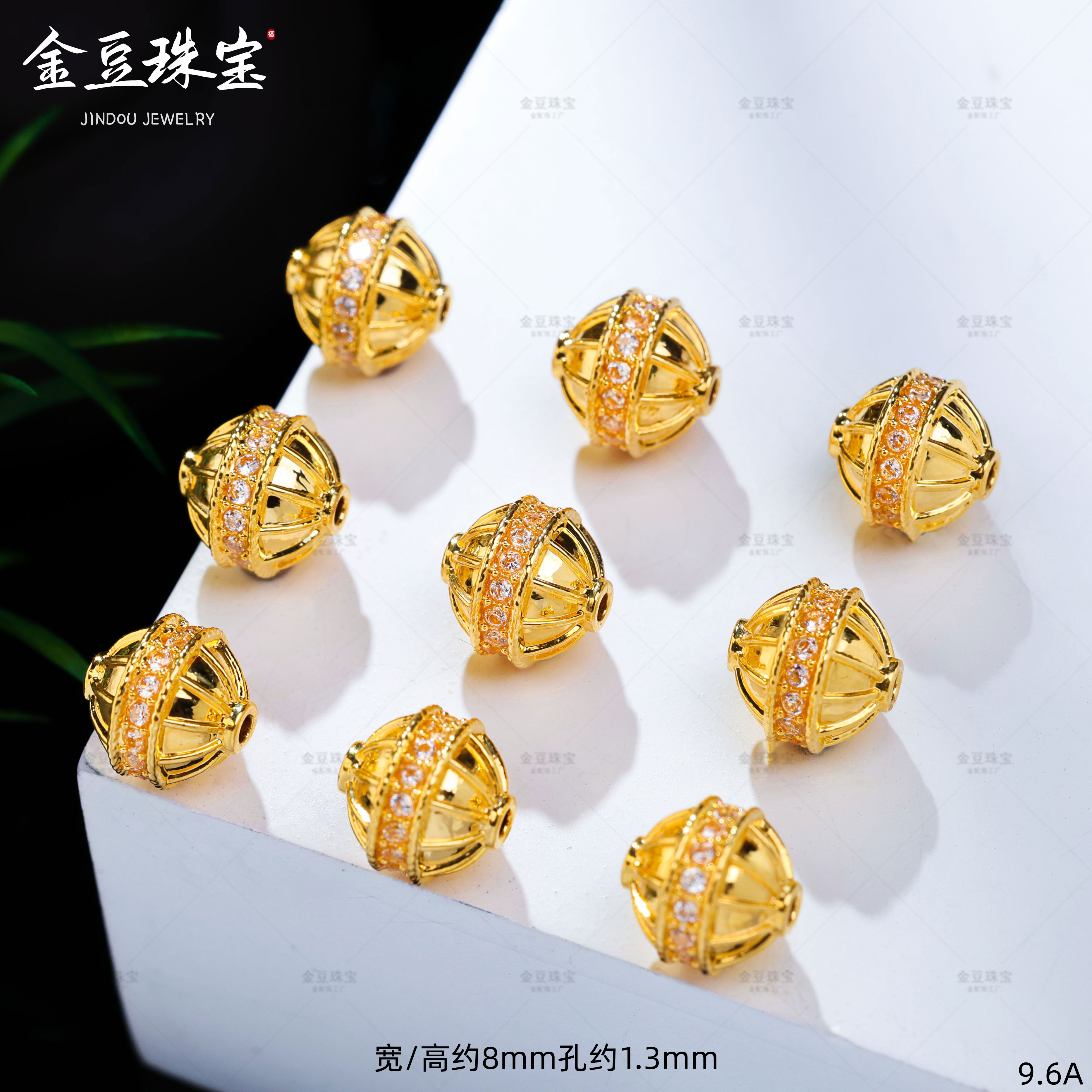 【金豆工厂】18K金豪镶7.5mm金腰带灯笼隔珠圆珠（厚5D金）A
