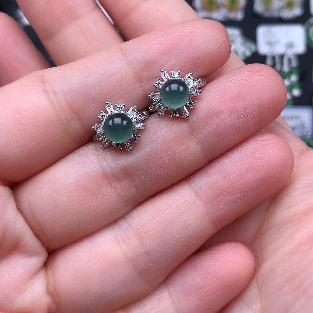 @***️翡翠银S925镶嵌耳饰