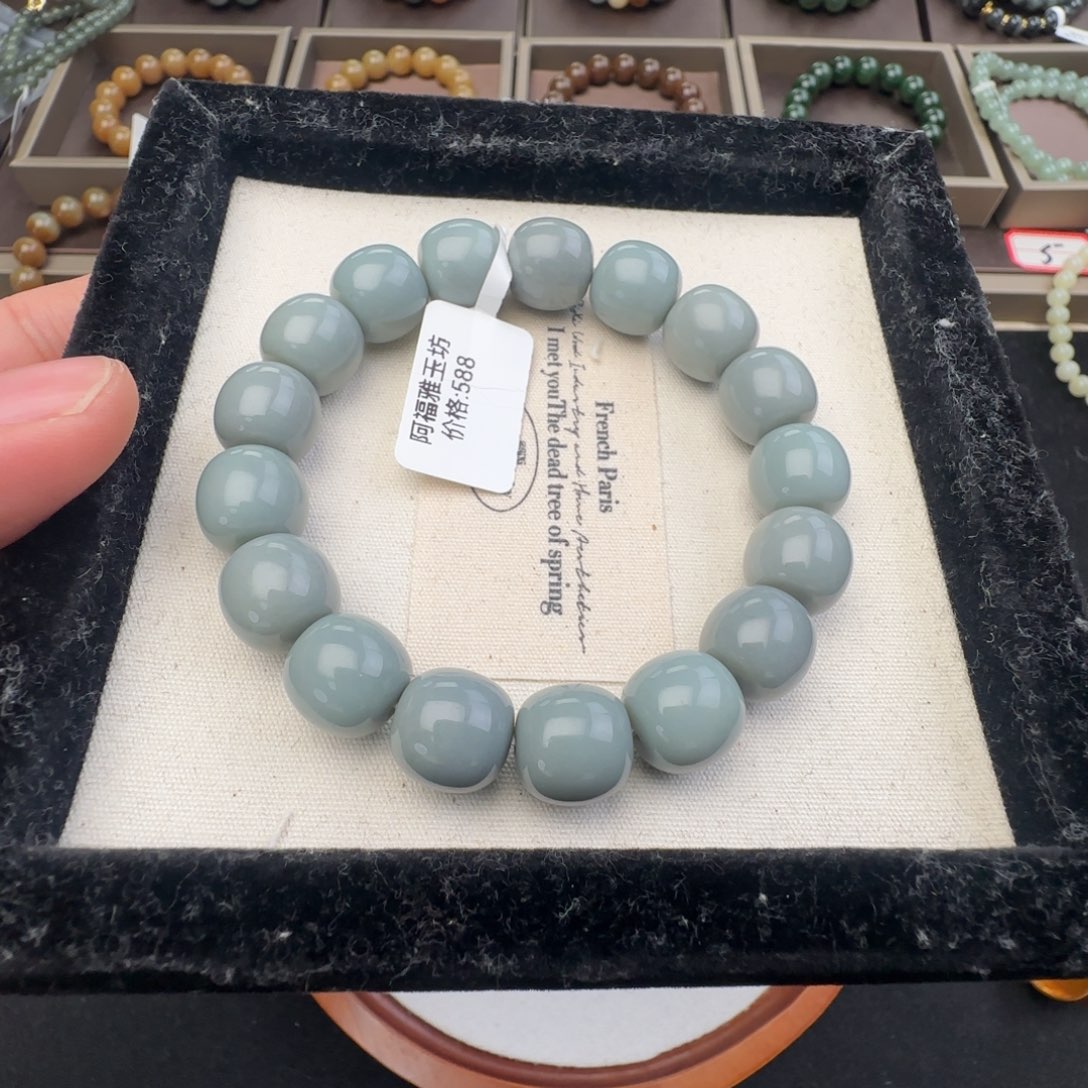 *****和田玉未镶嵌手链卡12且末老型珠蓝调，101