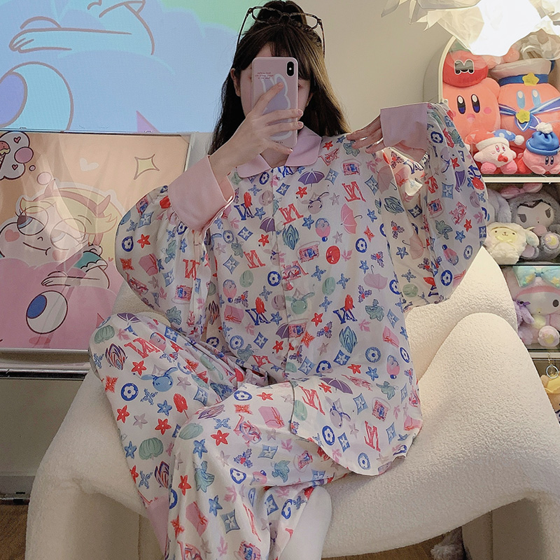 编号【800-899】春秋新款冰丝绸睡衣女薄款长袖高级感可外出家居服