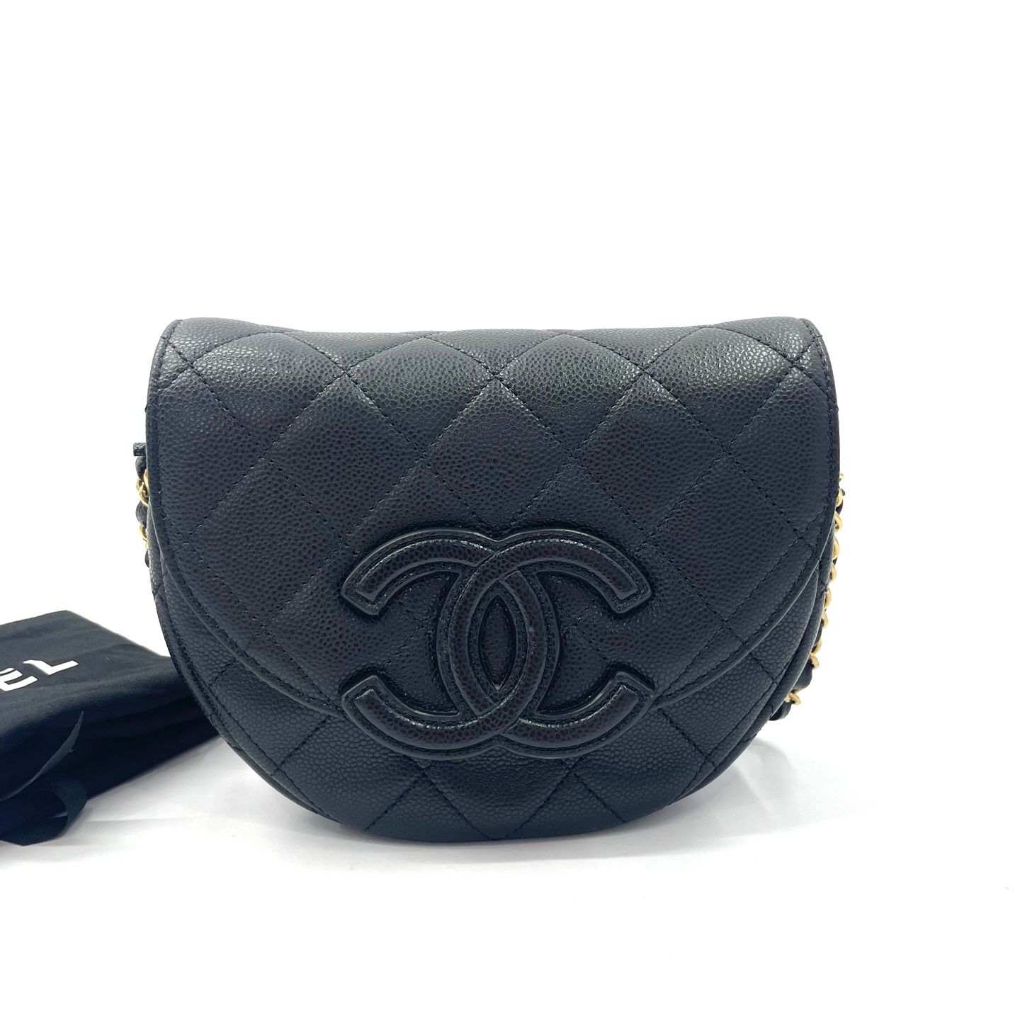 95新 Chanel/香奈儿 98新 23P 经典荔枝纹牛皮金扣 马鞍包半月包