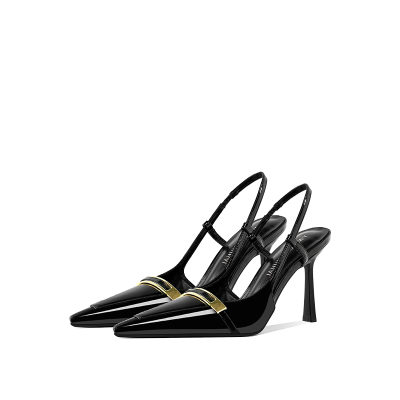 黑色尖头高跟鞋细跟2025年新款高级气质不累脚漆皮性感包头凉鞋女