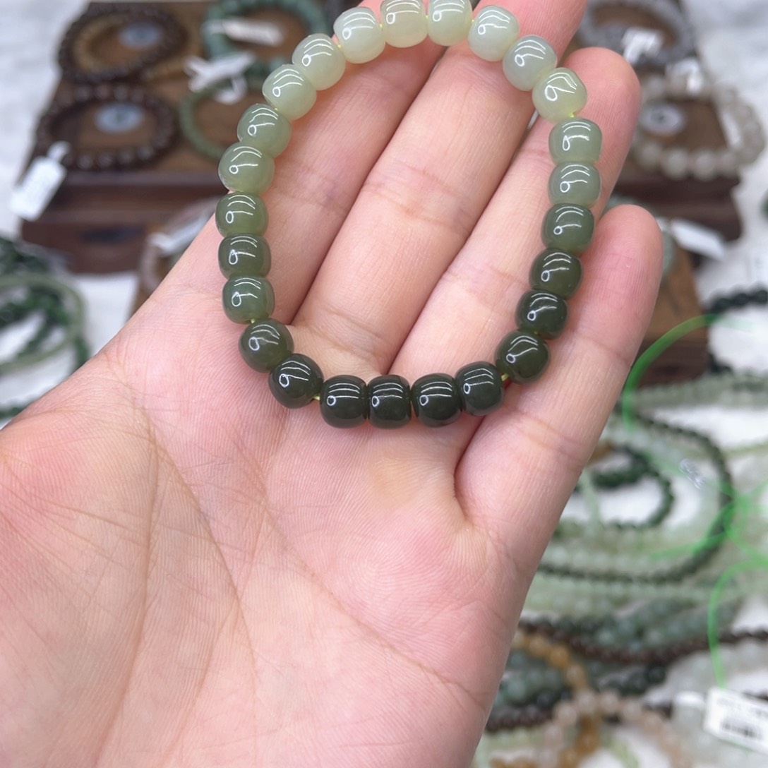 和田玉手串未镶嵌樱****≈渐变老型珠卡8