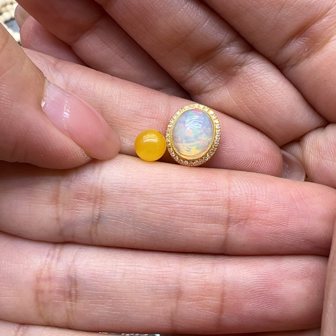 发***7琥珀18K金镶嵌裸石配件