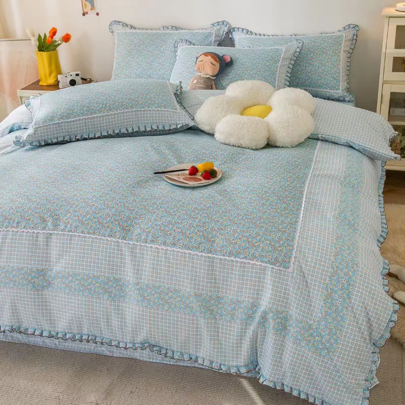  高端水洗绵透气印花四件套--芳华蓝