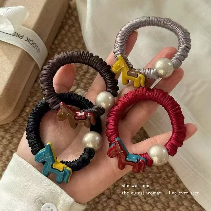（发4个）高级感褶皱小肠发圈女小马仿珍珠头绳