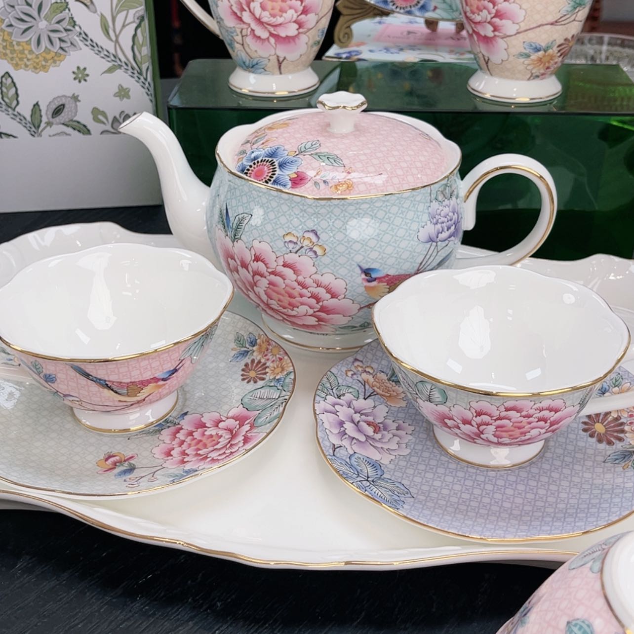 【闪购商品】瓷片一壶两杯——————-1—