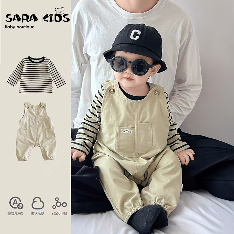 【T恤+背带裤套装】男女宝宝连体衣秋装婴儿衣服春秋款超萌幼儿工装