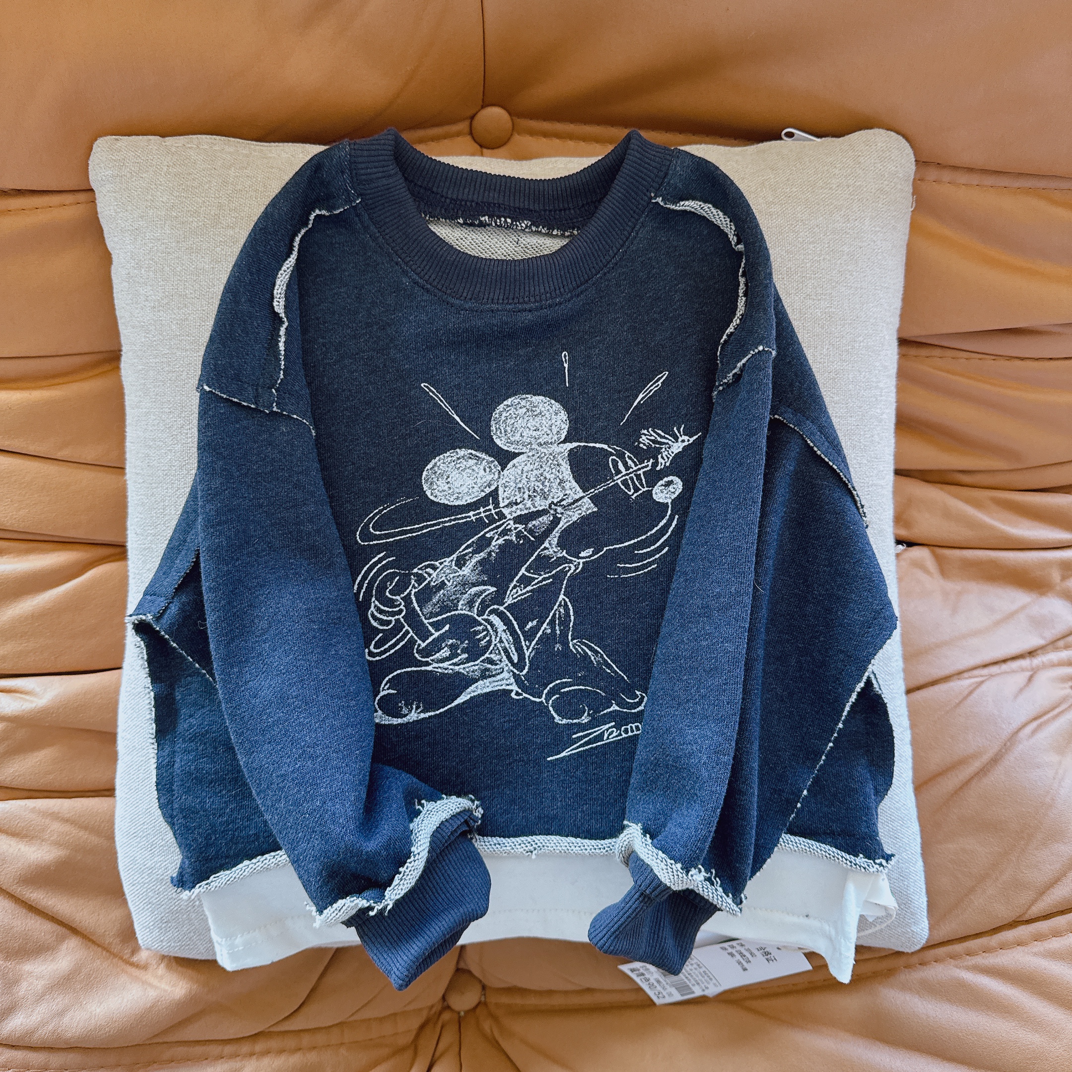 【JMJQ 201602】春秋新款儿童韩版时尚毛边假两件卡通套头圆领卫衣