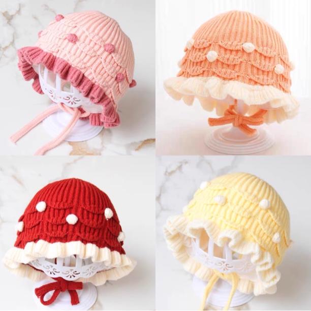 婴儿帽子秋冬季保暖毛线帽防风护耳针织帽女宝宝小月龄可爱公主帽