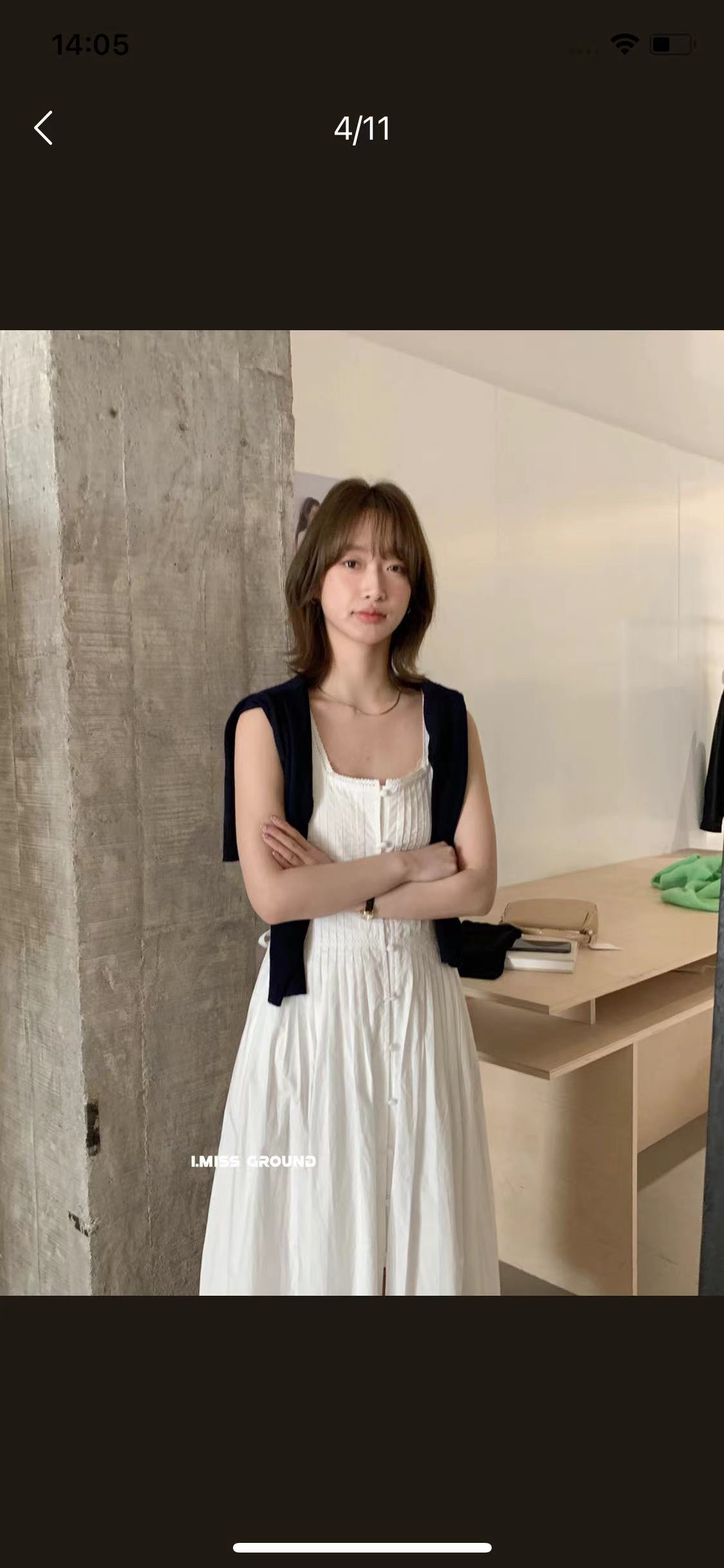 imiss@80538 法式气质甜美压褶蕾丝背心宽松连衣裙 7-4