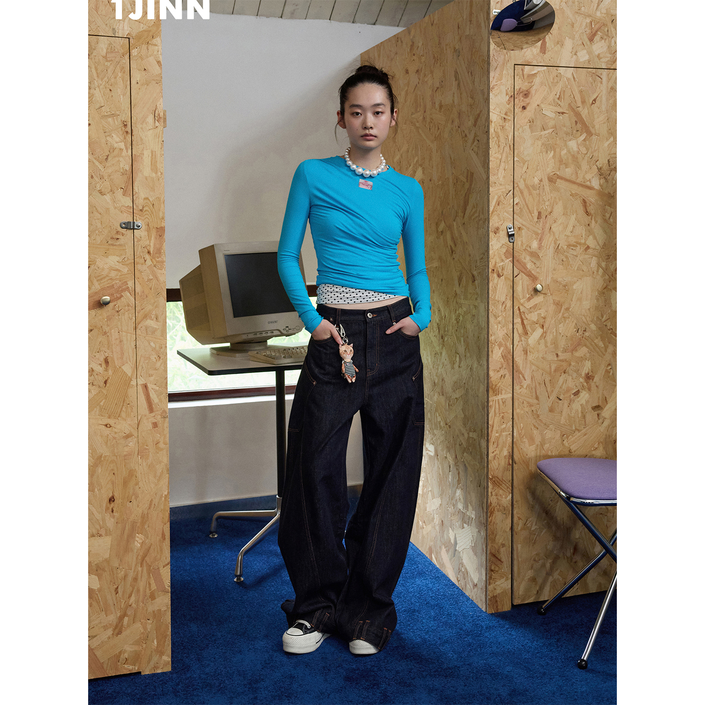 【25秋新VOL.4】1JINN STUDIO 褶皱圆领长袖上衣收腰显瘦