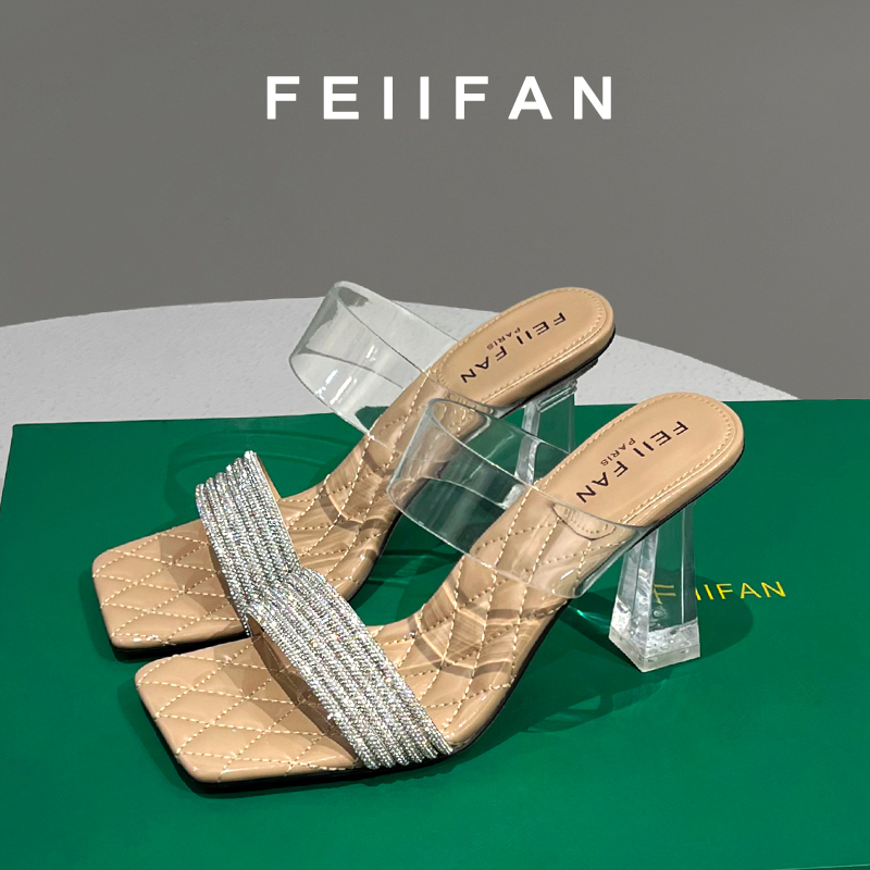 【现货】半拖鞋女2025夏季新款粗跟外穿法式气质网红高跟鞋凉鞋1224